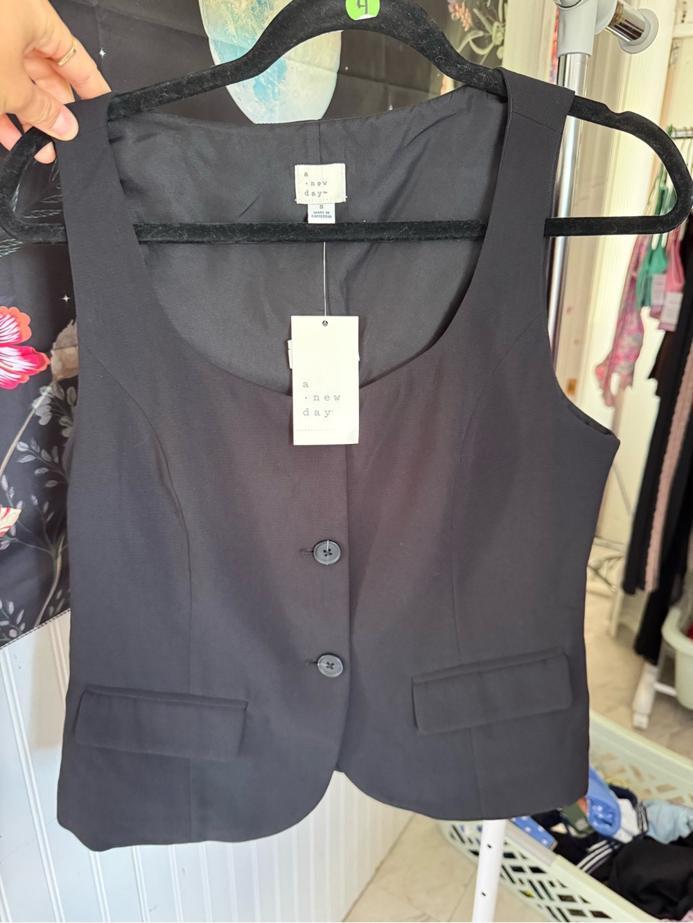 a new day Black Women's Sleeveless Vest with Button Front